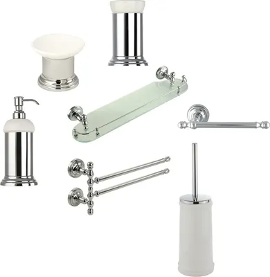 Набор Мыльница Migliore Mirella 17228 хром + Дозатор 17235 хром + Стакан 17226 хром + Полотенцедержатель 17254 двойной поворотный, хром + Ершик 30028 хром + Держатель 17231 хром + Полка 17247 хром, 50 см
