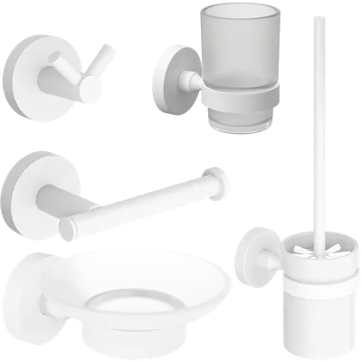 Набор Мыльница DEKOR BANYO Alina White A40 405 05 белая + Стакан A40 406 05 + Ершик A40 6009 05 + Держатель A40 407 05 + Крючок A40 408 05