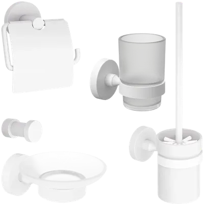 Набор Мыльница DEKOR BANYO Alina White A40 405 05 белая + Стакан A40 406 05 + Ершик A40 6009 05 + Держатель A40 407 01 05 + Крючок A40 408 15