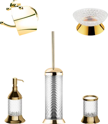 Набор Мыльница Defne banyo Lafielle gold + Дозатор gold + Стакан gold + Ершик gold + Держатель gold