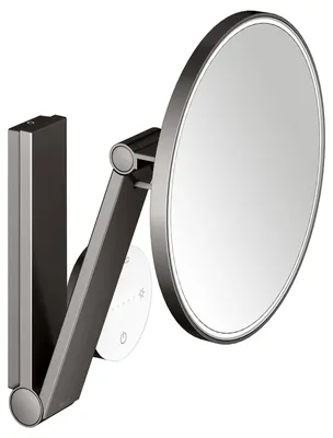 Косметическое зеркало Keuco iLook Move 17612 с подсветкой, настенное, с увеличением, шлифованный черный титан, с сенсорной панелью