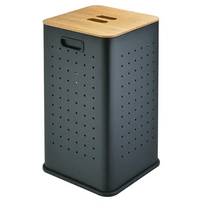 Корзина для белья Weltwasser WW Nansy BL 35L 35 л, напольная, черная, квадратная, бамбук, металл