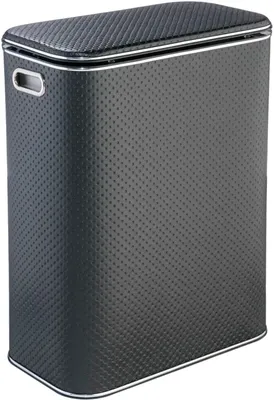 Корзина для белья Geralis PBH-Bb 67 л, напольная, хром, черная, прямоугольная, пластик, искусственная кожа