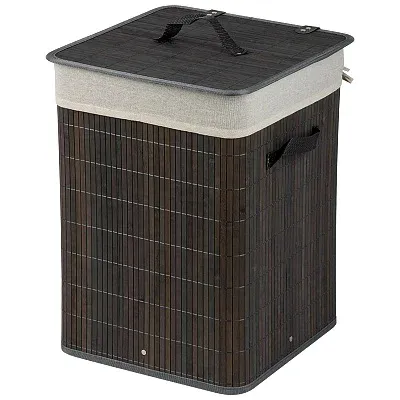 Корзина для белья Рыжий кот BLB-08-G 261093 61 л, напольная, серая, квадратная, бамбук, текстиль