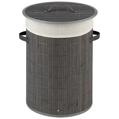 Корзина для белья Рыжий кот BLB-01-G 261094 46, 8 л, напольная, серая, круглая, бамбук, текстиль