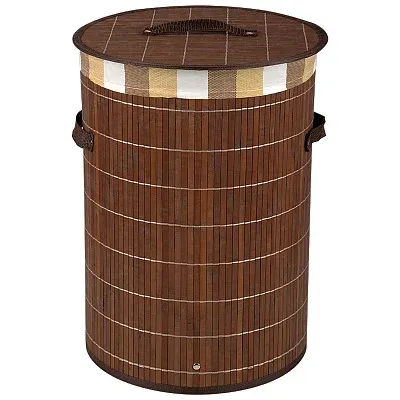 Корзина для белья Рыжий кот BLB-01-D 212024 46, 8 л, напольная, круглая, бамбук, текстиль