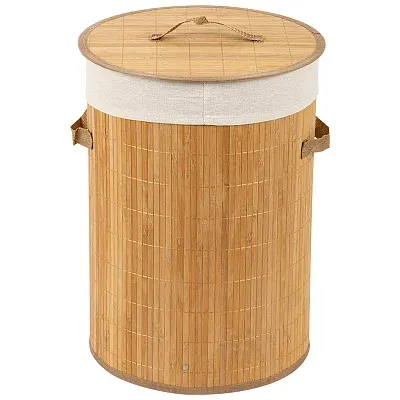 Корзина для белья Рыжий кот BLB-01-D 212025 46, 8 л, напольная, круглая, бамбук, текстиль