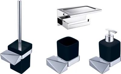 Набор Дозатор Boheme New Venturo 10317-CR-B + Стакан 10314-CR-B + Ершик 10319-CR-B + Держатель 10311-CR с полкой для телефона