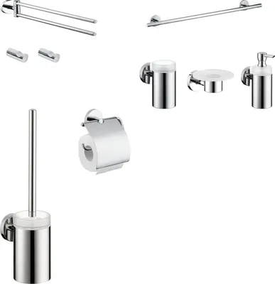 Набор Мыльница Hansgrohe Logis 40515000 + Дозатор 40514000 + Стакан 40518000 + Полотенцедержатель 40512000 + Полотенцедержатель 40516000 + Ершик 40522000 + Держатель 40523000 + Крючок 40511000