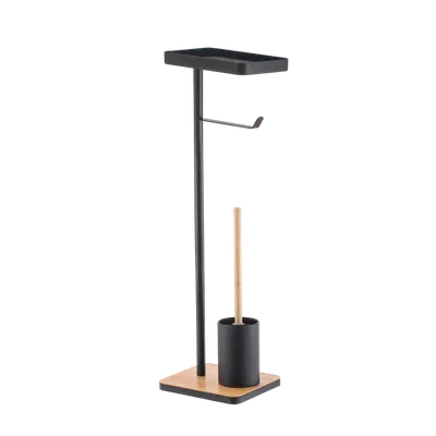 Стойка Fora Bamboo style FOR-ST-01BL для туалета, с полкой, напольная, черная, светлое дерево