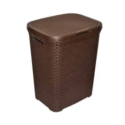Корзина для белья Violet Ротанг 204863 60 л, напольная, коричневая, прямоугольная, пластик