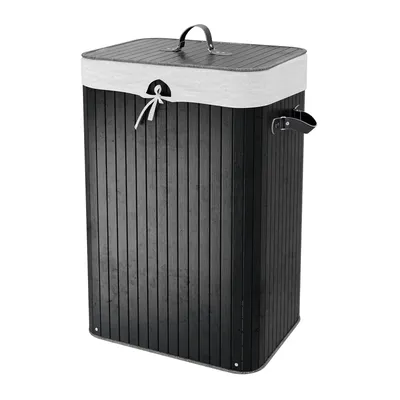 Корзина для белья Wasserkraft Nuthe WB-910-L напольная, черная, прямоугольная, бамбук, искусственная кожа, текстиль