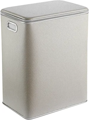 Корзина для белья Geralis RWH-S напольная, белая, хром, прямоугольная, пластик, искусственная кожа