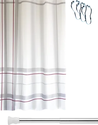 Штора для ванной Ridder Scotty 4114300 180х200 + телескопический карниз Ridder 55200 + крючки для шторы Ridder 49550