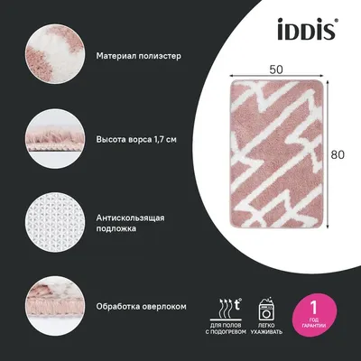 Коврик IDDIS Base BPQS01Mi12 80x50 см, для ванной, розовый, рисунок