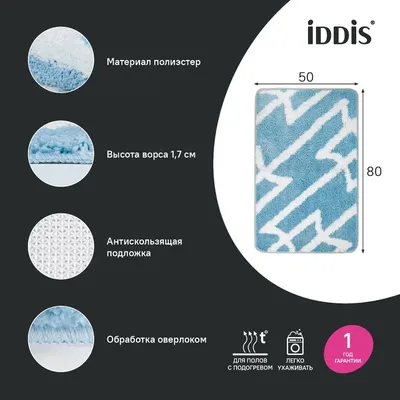 Коврик IDDIS Base BPQS02Mi12 80x50 см, для ванной, рисунок, голубой