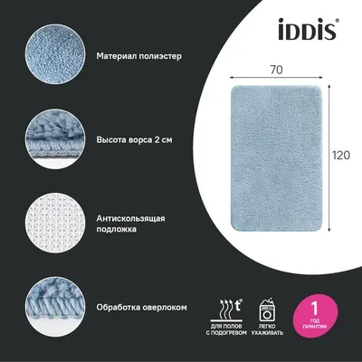 Коврик IDDIS Base BSQL03Mi12 120x70 см, для ванной, синий, голубой