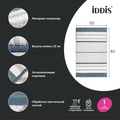 Коврик IDDIS Base BC03P58i12 80x50 см, для ванной, синий, рисунок