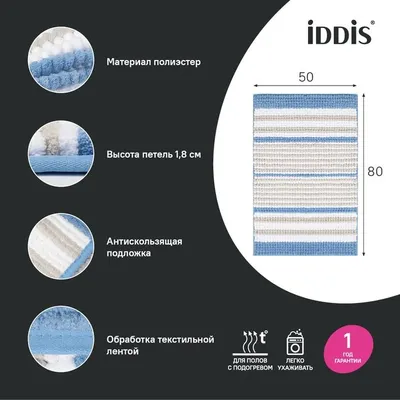 Коврик IDDIS Base BC05P58i12 80x50 см, для ванной, голубой, рисунок
