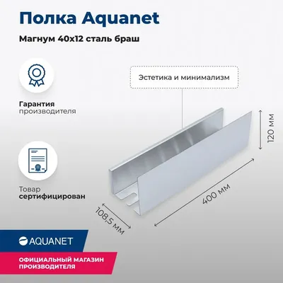 Полка для душа Aquanet Магнум 00334110 подвесная, брашированная сталь, с крючками