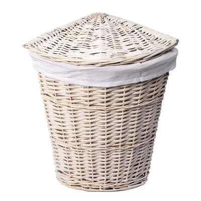 Корзина для белья Wasserkraft Vils WB-560-L 59, 9 л, напольная, белая, угловая, текстиль, дерево