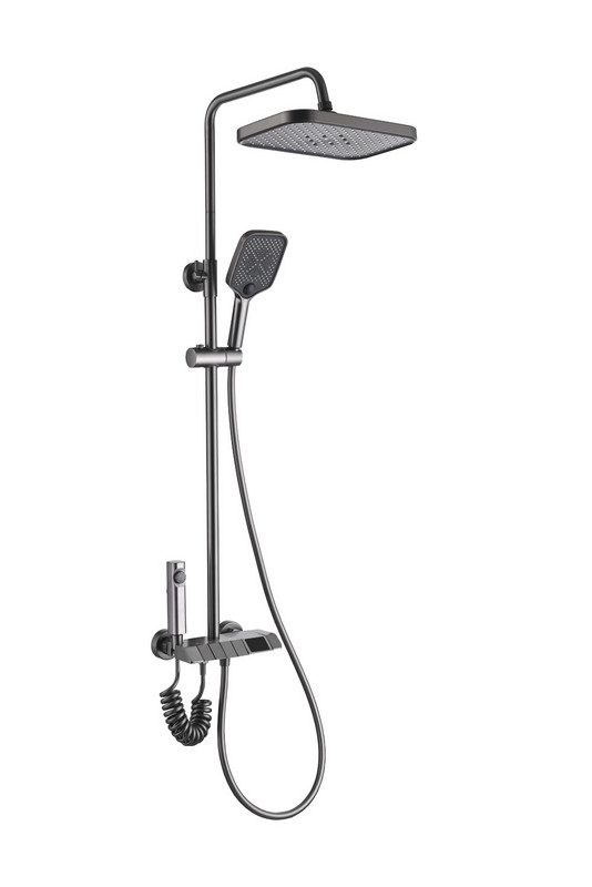 Amazonia FS11GR-PVD Душевая стойка (150 см) со смесителем, гигиеническим душем, латунь, оружейная сталь EvaGold